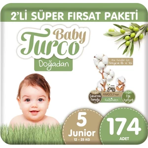 Baby Turco Doğadan 2'li Süper Fırsat Paketi Bebek Bezi 5 Numara Junior 174 Adet
