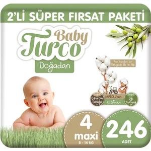 Baby Turco Doğadan 2'li Süper Fırsat Paketi Bebek Bezi 4 Numara Maxi 246 Adet