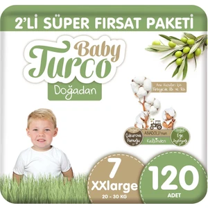 Baby Turco Doğadan 2'li Süper Fırsat Paketi Bebek Bezi 7 Numara Xxlarge 120 Adet