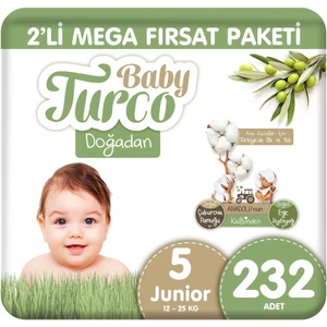 Baby Turco Doğadan 2'li Mega Fırsat Paketi Bebek Bezi 5 Numara Junior 232 Adet