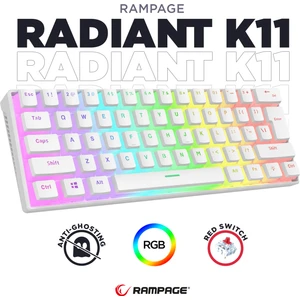RADIANT K11 Beyaz Type-C Bağlantılı RGB Puding Tuşlu US Layout (ingilizce Q) Red Switch Gaming Oyuncu Klavye