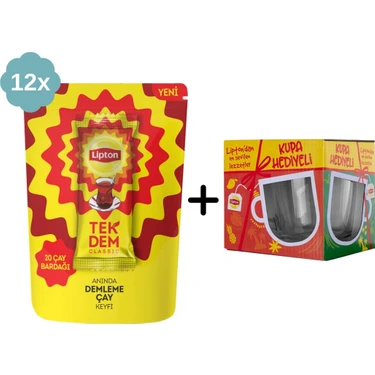 Lipton Klasik Tek Dem Çay 20LI x 12 Adet + Hediye Lipton Cam