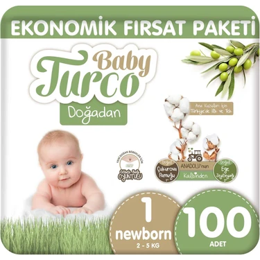 Baby Turco Doğadan Ekonomik Fırsat Paketi Bebek Bezi 1 Numara Newborn 100