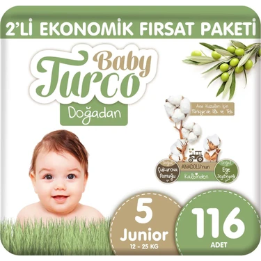 Baby Turco Doğadan 2'li Ekonomik Fırsat Paketi Bebek Bezi 5 Numara Junior 116