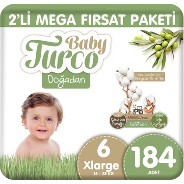 Baby Turco Doğadan 2'li Mega Fırsat Paketi Bebek Bezi 6 Numara Xlarge 184