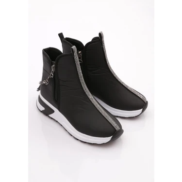 DGN 685-1 Kadin Kalin Taban Fermuar Detayli Silver Taşli