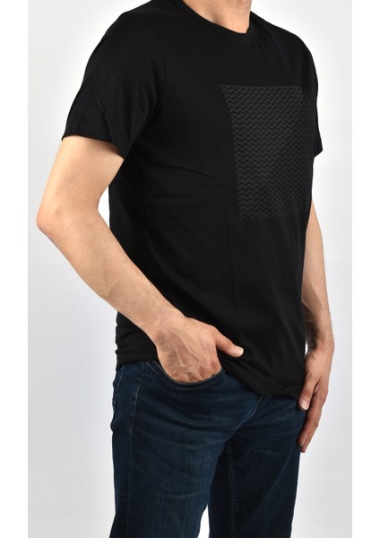 RYM-4510 Baskılı Bisiklet Yaka Tişört /siyah/s