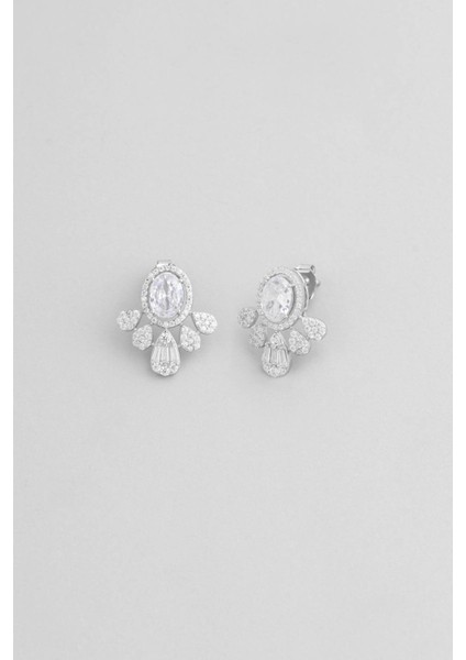 Elmas Şıklığı 18 Ayar Beyaz Altın Kaplama Gümüş Küpe