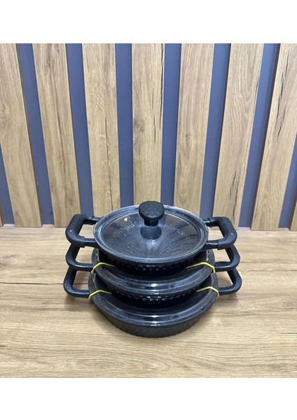 Ağır Granit Döküm Yanmaz Yapışmaz Cam Kapaklı Sahan Takımı 18-20-22CM Yumurta Yemek Sahan fiyatları