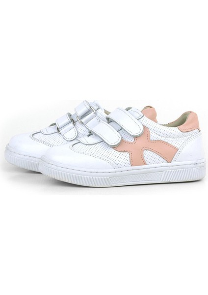Hakiki Deri Beyaz Pembe Cırtlı Çocuk Spor Ayakkabı fırsatları