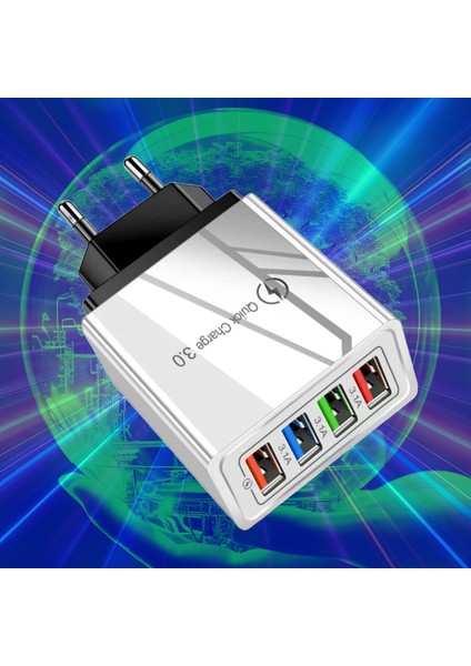 A6 Çoklu Şarj Adaptörü 4 Port + J11 Micro USB 2.4A/90 Derece Şarj Kablosu -1mt