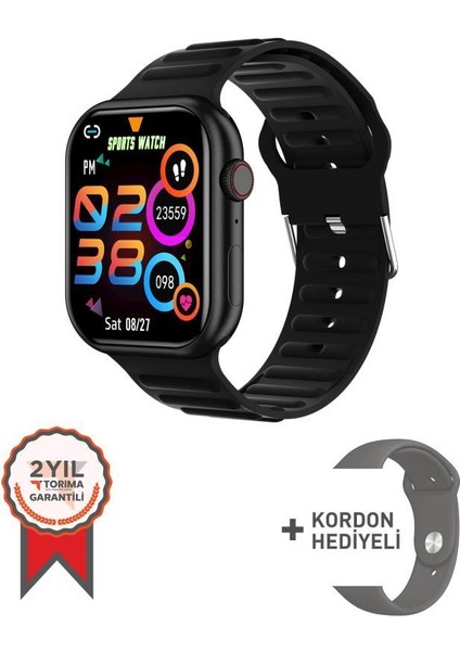 e Gw9 Max Amoled Ekranlı Bt Çağrı Destekli Siyah + Gri Kordonlu Akıllı Saat Siyah