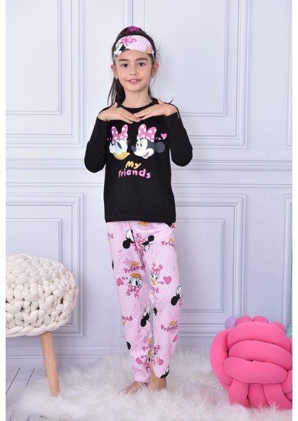 Lolli Boom Kids  Kız Çocuk My Friends Daisy Mickey Baskılı Ev Giyim Pijama Takımı Uyku Bandı Hediyeli