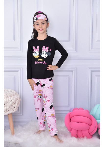 Lolli Boom Kids  Kız Çocuk My Friends Daisy Mickey Baskılı Ev Giyim Pijama Takımı Uyku Bandı Hediyeli