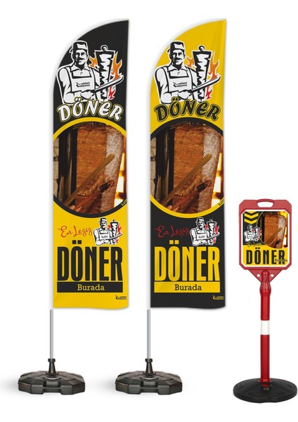 Döner 2 Yelken Bayrak + 1 Yön. Dubası Paketi Sarı