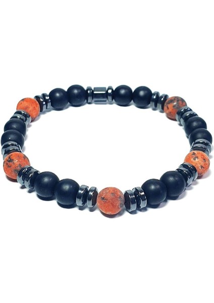 JTAW24DOB1338 Janti Bileklik Ceyt Onyx ve Hematit Doğaltaş 8 mm