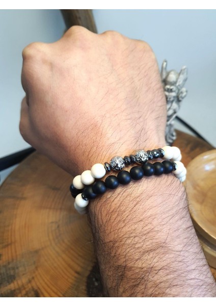 JTAW24DOB1341 Janti Bileklik Sedef Ceyt Onyx Gümüş Kaplama Lav Taşı ve Hematit Doğaltaş 8 mm fiyatları