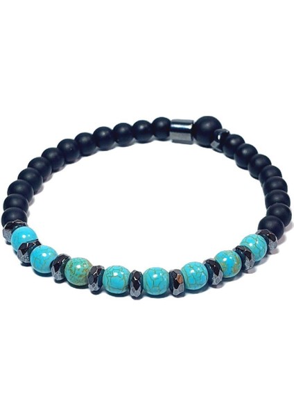 JTAW24DOB1342 Janti Bileklik Turkuaz Onyx ve Hematit Doğaltaş 6 mm