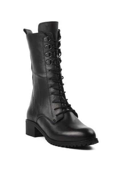 Içi Polarlı Deri Bağlı Fermuarlı Rahat Kadın Kısa Topuk Çizme 8470 fiyatları