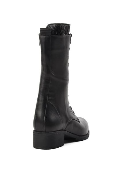 Içi Polarlı Deri Bağlı Fermuarlı Rahat Kadın Kısa Topuk Çizme 8470 fırsatları