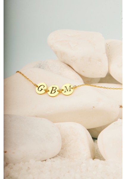 Yuvarlak 3'lü Harfli Plaka Kolye 925 Ayar Kadın Gümüş Kolye