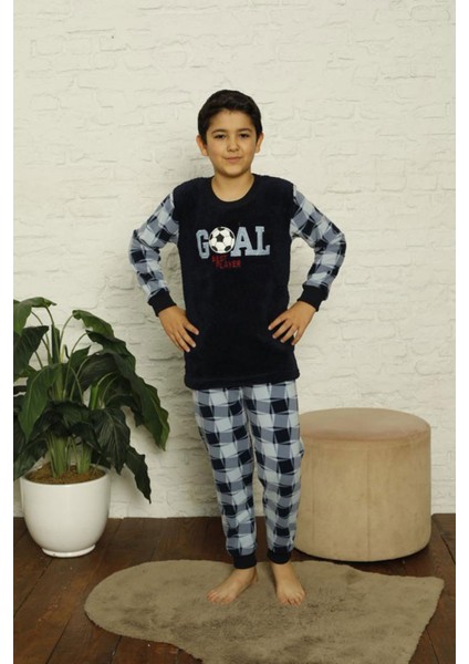 Erkek Çocuk 1028 Goal Desenli Polar Pijama Takımı Lacivert