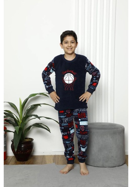 Erkek Çocuk 4236 Basketball Desenli Polar Pijama Takım Lacivert