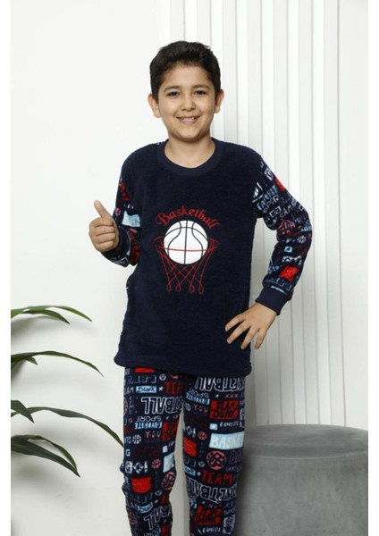 Erkek Çocuk 4236 Basketball Desenli Polar Pijama Takım Lacivert modelleri