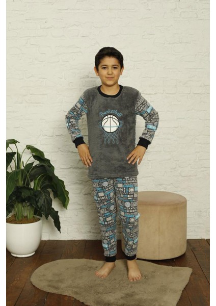 Erkek Çocuk 1027 Desenli Polar Pijama Takımı Gri modelleri