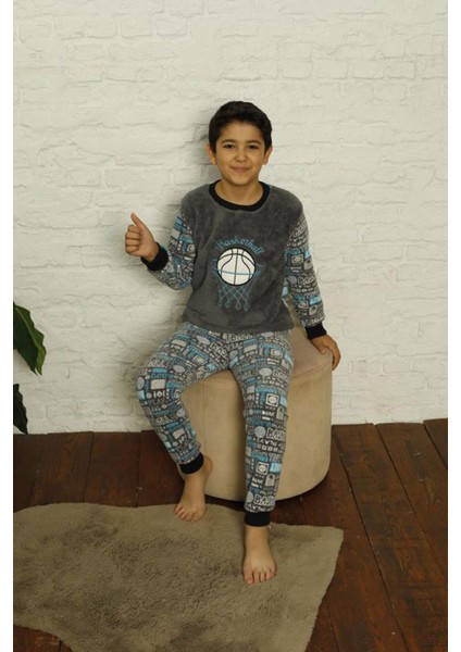 Erkek Çocuk 1027 Desenli Polar Pijama Takımı Gri fırsatları