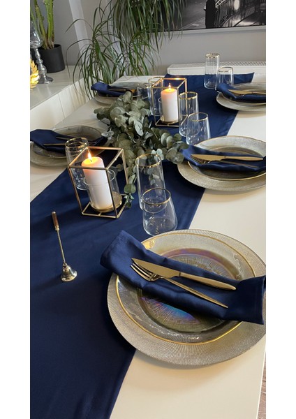 Thick Linen Dertsiz Lacivert Uzun Runner