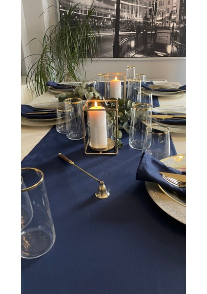 Thick Linen Dertsiz Lacivert Uzun Runner