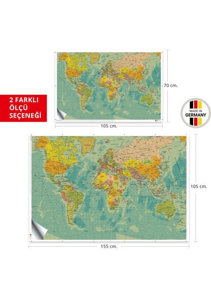Türkçe Dünya Haritası Duvar Stickerı, Eğitim Kurumları Için Dünya Haritası, Yapışkanlı Folyo