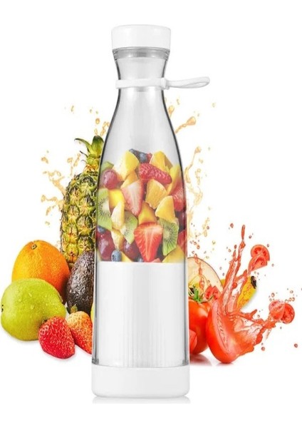 Mini Juice Taşınabilir Blender Plastik Şişe Smoothie Milkshake USB Şarj Edilebilir 420 Ml.