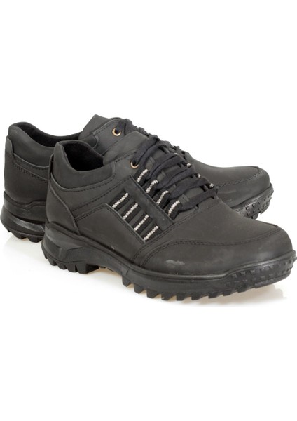 Siyah Şerit Bağcıklı Kalın Taban Yağlı Deri Erkek Ayakkabı