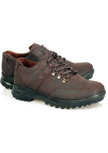 Koyu Kahve Yağlı Deri Kanca Detaylı Kalın Taban Erkek Ayakkabısı