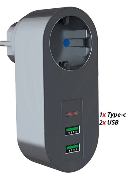 2 USB , 1 Type-C Girişli Tekli Priz Akım Korumalı Oyuncu Bilgisayarları ve Profesyoneller Için