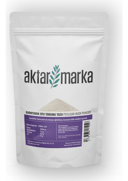 Aktar Marka Karnıyarık Otu Tohumu Tozu Psyllium Husk Powder 250 gr