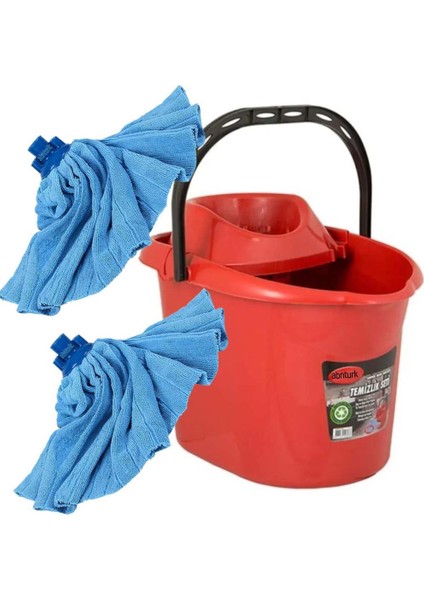 12 Litre Sıkmalı Temizlik Mop Kovası+2 Adet Mikrofiber Havlu Mop Paspası Hediye Süper Emici Efsane