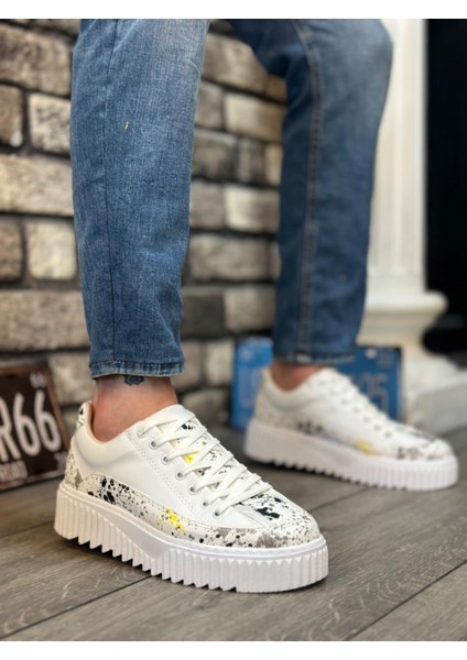 BA0801 Boa Yüksek Taban Sarı Siyah Desenli Erkek Spor Ayakkabı