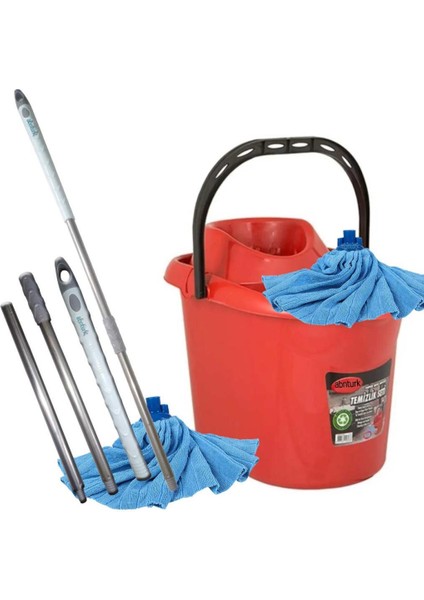 Demonte Metal Sopalı Full Paspas Seti 12 Litre Sıkmalı Temizlik Mop Kova Mikrofiber Havlu Mop Hediye