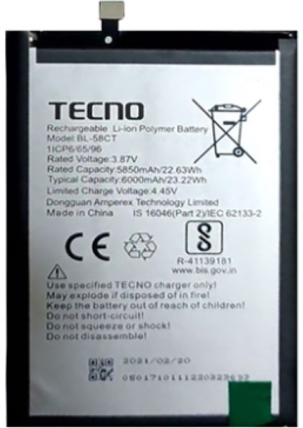 Tecno Spark 7 Batarya Pil (Orjinal)
