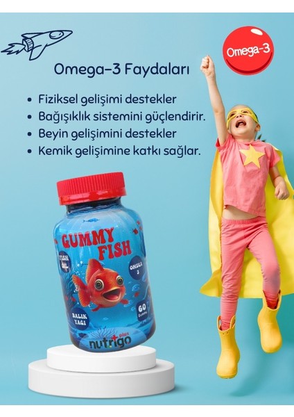 Omega-3 Gummy Fish Oil Plus Gummy Balık Yağı 60 Adet Gummies Sakız 600 Mg Omega3