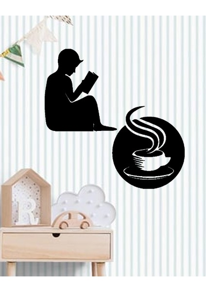 Kitap Kahve Duvar Süsü Ahşap Lazer Kesim Dekor