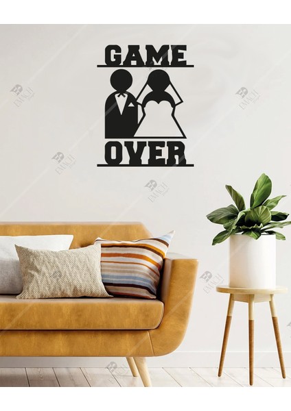 Game Over Evli Çift Duvar Dekorasyonu Ahşap Lazer Kesim