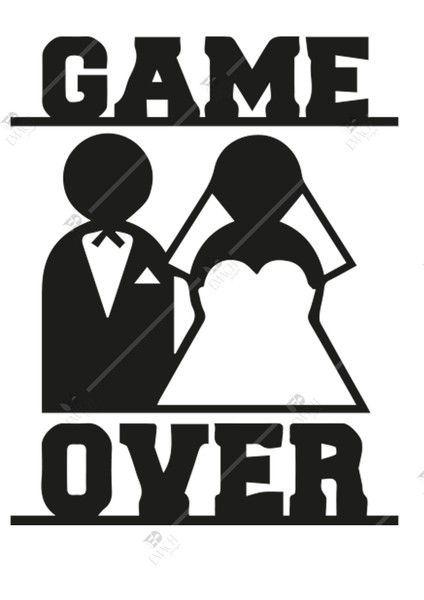 Game Over Evli Çift Duvar Dekorasyonu Ahşap Lazer Kesim
