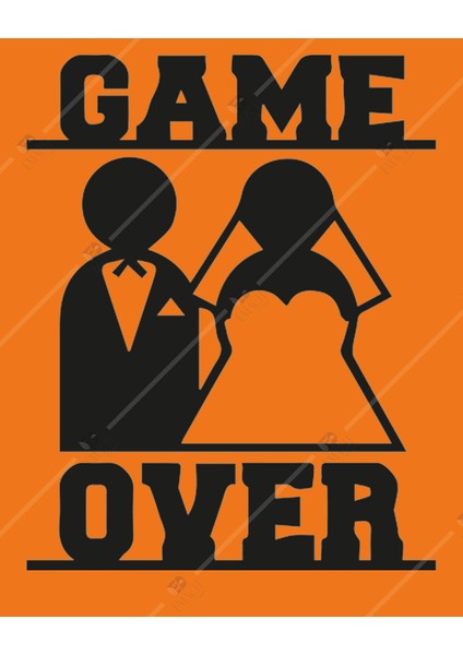Game Over Evli Çift Duvar Dekorasyonu Ahşap Lazer Kesim