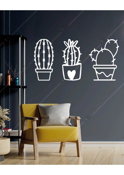 3 Lü Kaktüs Lazer Kesim Ahşap Duvar Dekorasyon Ürünü