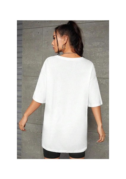 Kadın T-Shirt Oversize %100 Pamuk Şeker Baskılı