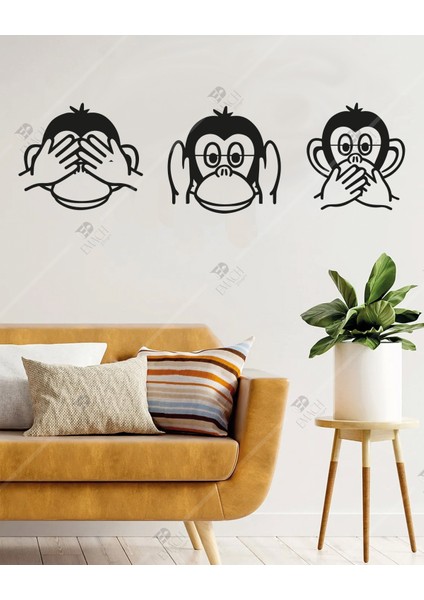Üç Maymun Lazer Kesim Ahşap Duvar Dekorasyon Ürünü